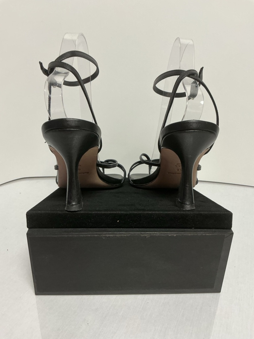 Reformation Strappy Square Toe Black Leather Heels Size 8.5 - Picture 5 of 10